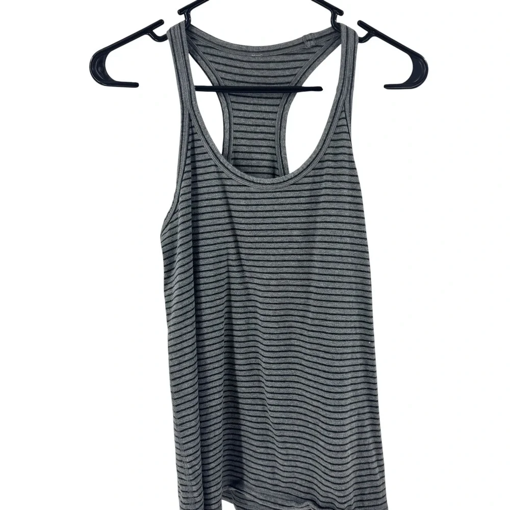 Lululemon Striped Racerback Tank Top Grey Black Slim Fit Activewear Womens S - Picture 2 of 10